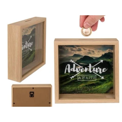 Imagen de Out of the blue Hucha de Madera Adventure Awaits, con Marco, Aprox. 20 x cm, Verde