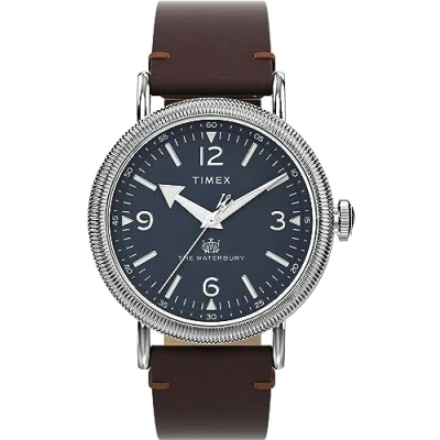 Imagen de Timex Waterbury Reloj de 40 mm para hombre, correa liberación rápida cuero marrón, esfera azul, caja plateada TW2W20400