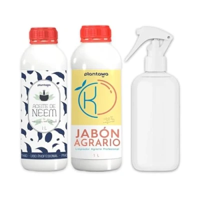 Imagen de PLANTAWA Pack Ahorro Jabón Potásico 1L + Aceite de Neem PULVERIZADOR, 100% Natural Protección Huerto, Sostenible, Alta Concentración, Mosca Blanca, Araña Roja, Pulgón, Cochinilla