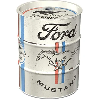 Imagen de Nostalgic Art Hucha Retro de 600 ml, Ford Mustang Horse &amp; Stripes Logo Idea Regalo para los Fans Accesorios Ford, Metal, Vintage Metal