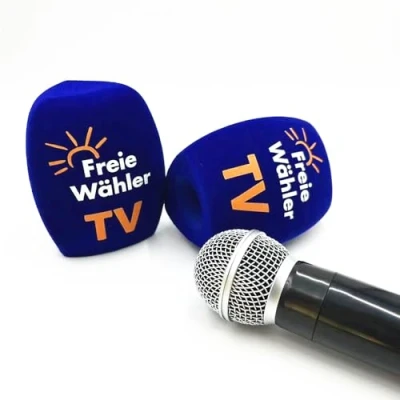 Imagen de 2 paquetes de parabrisas espuma para micrófono con logotipo personalizado entrevista mano, fundas 40 mm apertura micrófonos universales (azul)