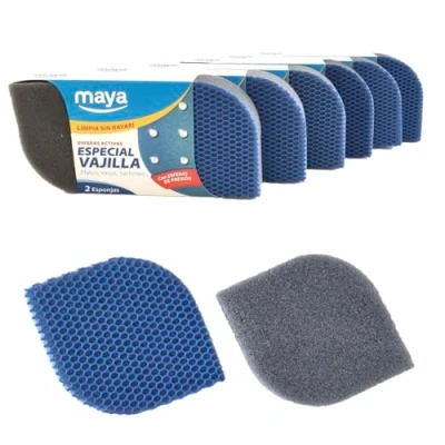 Imagen de MAYA Estropajo EVO para Vajillas. Limpia sin Rayar. No Deja Restos de Comida. Lavables en Lavavajillas y Lavadora. Dimensiones 12x8,5x2,5 cm Pack 12 Estropajos (Azul)