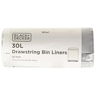 Imagen de Black+Decker BXBB00030E Bolsas de Basura con cordón 30L, Paquete 20, Blancas
