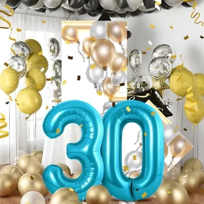 Imagen de Globos de cumpleaños 40 pulgadas decoración 30 años Globo inflable lámina Azul decoracion