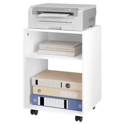 Imagen de EUGAD Soporte para Impresora con Ruedas, Frenos, Estantería Movil 2 Compartimentos, Mesa Auxiliar, 40x35x55 cm, Armario de Oficina Casa Salón, Moderno, Blanco, 0008CTG