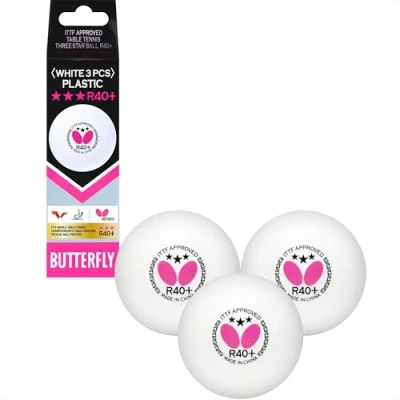 Imagen de Butterfly 3 Star R40+ Pelotas de Tenis Mesa Blancas Profesionales Primera Calidad (Paquete 3) competición superequilibradas