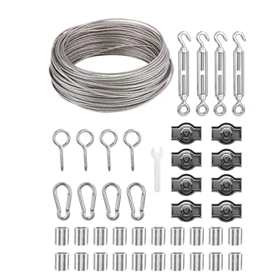 Imagen de 30m Φ 2mm Cable de Acero Inoxidable Kit,Cable Nylon Revestida con Tensores para Alambre/Abrazadera Cable,Tensores Toldos,Suspensión Cuerda Tendedero,Soporte Planta