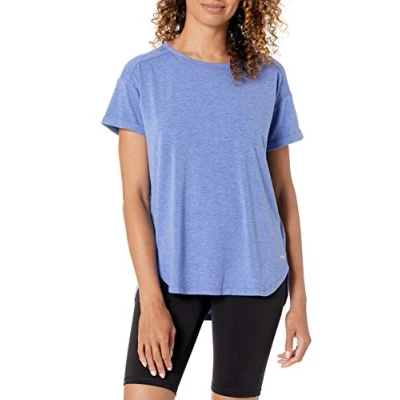 Imagen de Amazon Essentials Camiseta Ligera de Cuello Caja y Ajuste Informal para Gimnasio Mujer, Azul Brillante Mezcla, XS