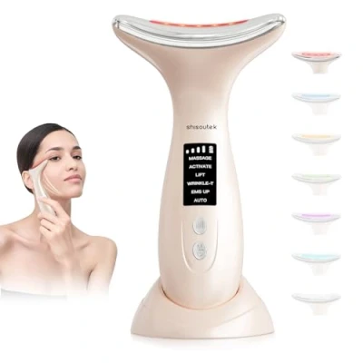 Imagen de Masajeador Electrico Facial Cara Masaje: 6 Modos Antiarrugas Belleza Dispositivo 7 Colores Led Máquina Mujer Reafirmante 45℃ Ems Aparato Faciales Reductor De Papada Lifting para Líneas del Cuello