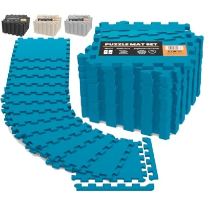 Imagen de Ediesi, Suelo Gimnasio, Tatami, Ejercicio en Casa, para Maquinas de Deporte, Piscinas Desmontables, Colchoneta Goma Eva, Alfombra Puzzle, Gym (18 Uds / 30x30x1 cm/Azul)