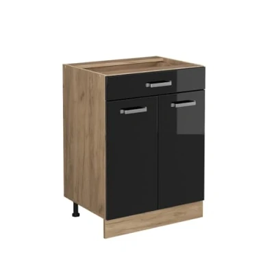 Imagen de Vicco Mueble bajo de Cocina R Line, Negro Brillo Intenso/Roble Dorado, 60 cm con cajón, sin encimera