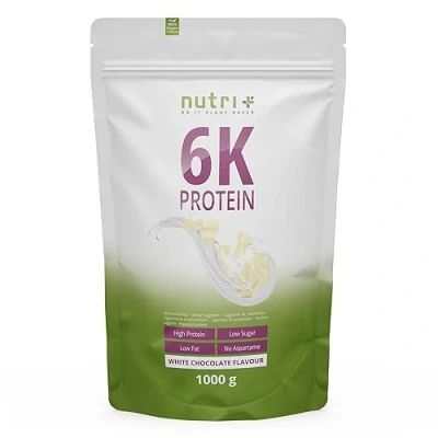 Imagen de Vegan Protein Powder White chocolate 1 kg Proteína en polvo de blanco más del 80% proteínas batido bajo azúcar complejo proteico 6 componentes