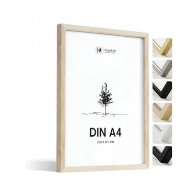 Imagen de Heimlich® 1 x marco de fotos A4 Roble Madera marcos cuadros Vidrio Acrílico Irrompible Grano Visible Duradero Fácil Colgar Para Decoración Pared y Hogar