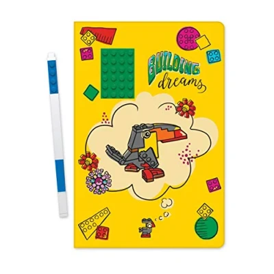 Imagen de LEGO Stationery Building Dreams Cuaderno de tapa dura con juego bolígrafos gel azul y ladrillo verde 4 x 6 pulgadas