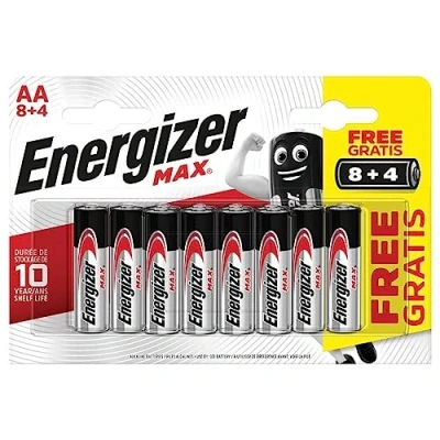 Imagen de Energizer Alkaline Max Pack De 8+4 Pilas Alcalinas Aa, color Blanco, 300 g