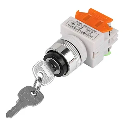 Imagen de Interruptor de Llave Bloqueo Seguridad 2 Posiciones LAY37 11Y/21 Selector Giratorio 220 V 5A con Teclas
