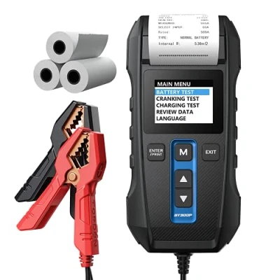 Imagen de Probador de batería 12 V/24 V con impresora incorporada Topdon BT300P, 100 2000 CCA carga automático para prueba batería/arranque/carga