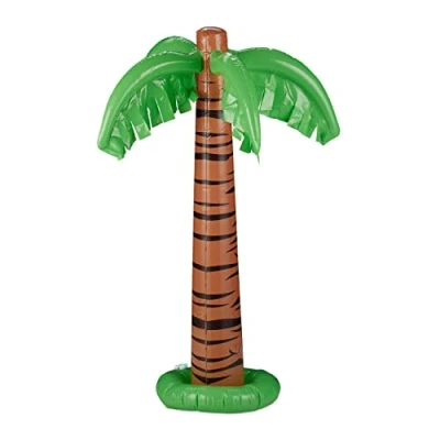 Imagen de Relaxdays Palmeras Hinchables para Fiesta Piscina, PVC, Verde Marrón, 80 cm de Altura,1 pieza