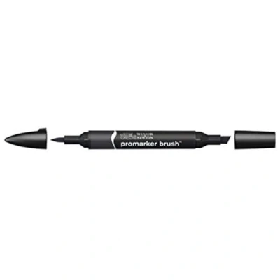 Imagen de Winsor &amp; Newton Promarker Brush Rotulador Doble Punta, Punta Pincel, Tinta Base Alcohol, Color Black (xb), 3.5x19.5x1.4 cm