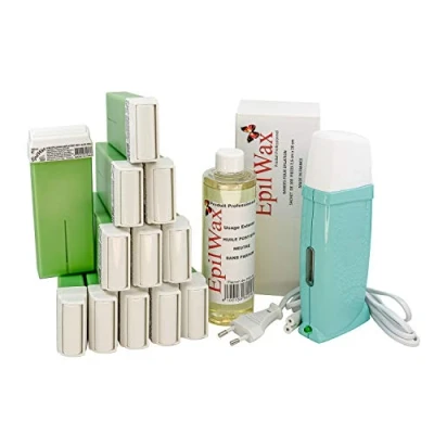 Imagen de EpilWax Royal Kit Depilatorio Completo con: Calentador de Cera Profesional 12 Roll On 100 ml Aloè Vera Tiras Depilatorias 250 Aceite para después depilación (Royal Series 12)