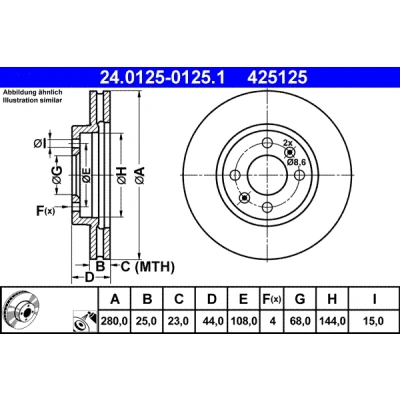 Imagen de ATE 24.0125 0125.1 Disco de freno 280,0 25,0 4 108,0 ventilado revestido SAAB: 9000 Berlina
