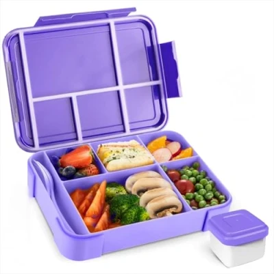 Imagen de PUWOWYE Fiambrera para Niños con Compartimentos, Lunch Box, Bento Box a Prueba de Fugas 1330 ml Niños, Lonchera y Niñas, Apta Colegios, Guarderías Picnics, sin BPA(Morado)