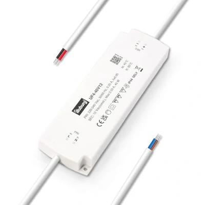 Imagen de illuburg Transformador LED 12V 40W Impermeable IP44 Extraplano Sin Parpadeo para Tira Fuente de Alimentación Driver