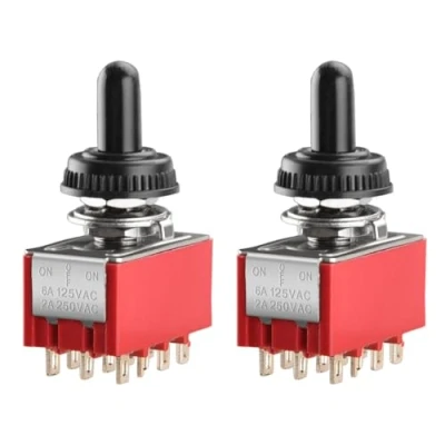 Imagen de Heschen Interruptor de palanca en miniatura, MTS 403, ON OFF ON, 4PDT, 12 pines, 2 A, 250 V, 6 125 con cubierta impermeable, paquete