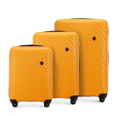 Imagen de WITTCHEN Cube colección Juego de 3 Maletas ABS con Relieve geométrico Mango telescópico Cerradura combinación Talla (S+M+L) Naranja
