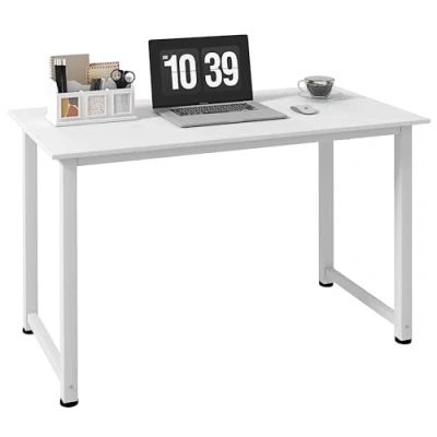 Imagen de HOMCOM Mesa de Escritorio Moderna Estudio con Marco Acero y Pies Ajustables Ordenador para Oficina Hogar 120x60x76 cm Blanco