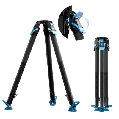 Imagen de trípode de video profesional, fibra carbono 60 pulgadas con ajuste altura en un solo paso, carga hasta 55 libras, profesional para cámara