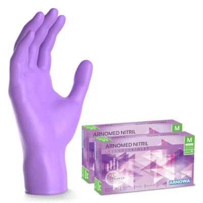 Imagen de ARNOMED guantes nitrilo talla M, violeta, de nitrilo, 200 unidades (2 cajas), desechables sin polvo, goma látex, en tallas XS, S, L y XL