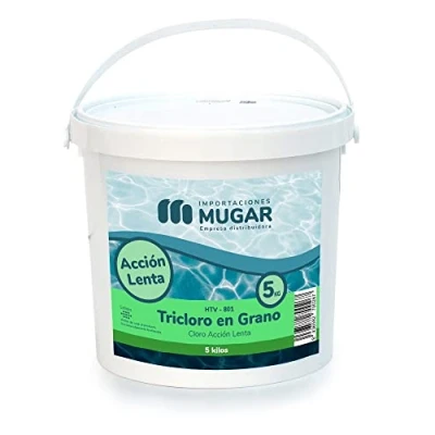 Imagen de Mugar 5 kgs Cloro Lento en Grano de Disolución Lenta Tricloro Granulado Envases kg Desinfectante para Piscinas Formato Sólido