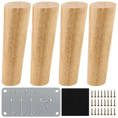 Imagen de 4 Piezas Patas para Muebles Madera, , inclinadas cónicas con Placa de Montaje ya instalada Sofas mesitas armarios 15 cm Alto