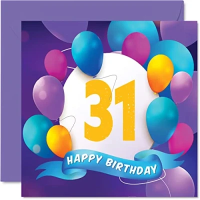 Imagen de Tarjeta de cumpleaños 31 para hombres y mujeres, fiesta globos, tarjetas feliz hombre años, hermano, hermana, mamá, papá, tía, tío, mejor amigo, primo, felicitación 145 mm x mm, regalo