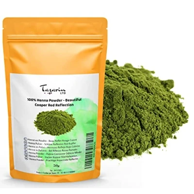 Imagen de Tazarin LTD 50 g de Polvo henna cabello con bonito reflejo rojo cobre Coloración del 100% natural, puro y sin aditivos fino