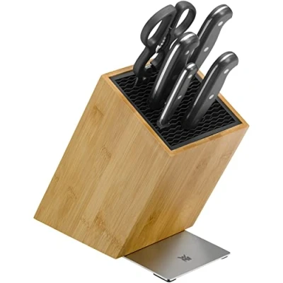 Imagen de WMF Spitzenklasse Plus Asia Juego 6 Piezas, 4 Cuchillos con Hoja de Acero Templado Completamente Forjado y Tijeras Multiusos Soporte FlexTec Bambú