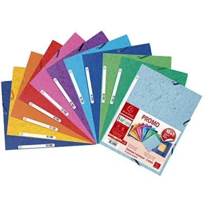 Imagen de Exacompta 55510AMZE Lote de 11 Carpetas c/gomas con 3 solapas (10 + 1 gratis), Tamaño 24x32cm, Cartulina 400g, Colores surtidos