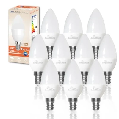 Imagen de LED ATOMANT Pack 10x Bombilla E14 Vela C37 6W, Color Blanco Frio, 500 Lumenes, Casquillo fino, Equivalente a 35W tradicional