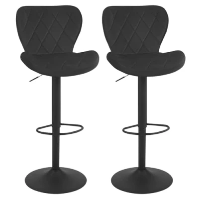 Imagen de WOLTU Taburetes de Bar, Juego 2 Sillas Bar Altura Regulable, Cocina Giratorio, con Respaldo y Reposapiés, Terciopelo, Negro, BH419sz