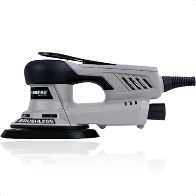 Imagen de Werku WK400750, Lijadora Circular Rotorbital, Calidad Profesional, Motor Brushless, Potencia 350 W, Disco 150 mm, Órbita 5 Incluye Lijado y Manguera Aspiración