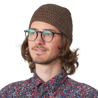 Imagen de CHARM Sombrero Hombre Kufi Gorro de Punto Crochet Algodón para Oración Verano Hecho A Mano Marrón M