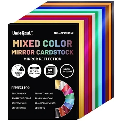 Imagen de Cartulina reflectante de colores variados A4, 60 hojas, 10 colores, 250 g/m²/92 lb, papel metálico para manualidades, proyectos bricolaje UAP19MX60