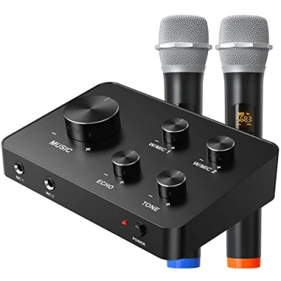 Imagen de Rybozen Mini Reproductor de Karaoke portátil micrófono inalámbrico Altavoces Bluetooth Home KTV Compatible con teléfono i Android Smartphone PC y Otros