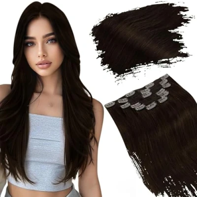 Imagen de Ugeat Clip Extensiones Pelo 14 Pulgada Extension Natural 8pcs/100g in de Cabello NaturalMarron Oscuro #2 Double Weft