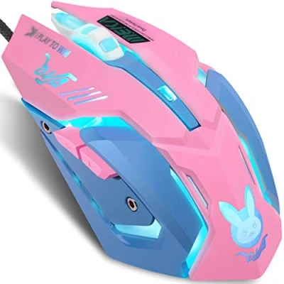 Imagen de IULONEE Ratón para Juegos con Cable USB Silent Click 7 Colores Retroiluminado Optical Gamer Ergonómico de tamaño Completo 3200 dpi PC Computadora portátil Escritorio (Rosa y Azul)