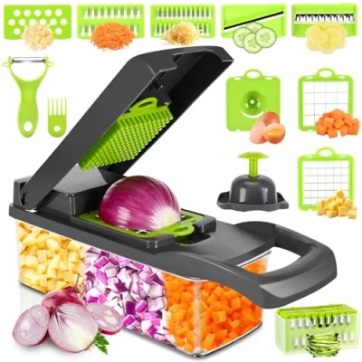 Imagen de Farerkass Mandolina de Cocina, Cortador Verdura, 16 en 1 Rallador Verduras, Profesional, Multifuncional Verduras con 6 Cuchillas, para Cebolla, Patatas