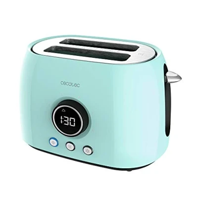 Imagen de Cecotec Tostadora Digital ClassicToast 8000 Blue Double. 800 W, 2 Ranuras extraanchas para tostadas, Pantalla Digital, 3 Funciones, Varillas superiores, Diseño Retro en Turquesa