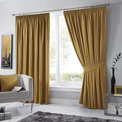 Imagen de Fusion Dijon Par de Cortinas Plisadas Opacas y con Aislamiento térmico, 229 x 183 cm, Color Ocre