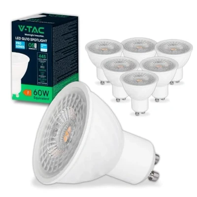 Imagen de V TAC 6x Bombillas LED GU10 6W (Equivalente a 6W) Chip SAMSUNG 445 Lumen Spot Alta Luminosidad Bombilla Máxima Eficiencia y Bajo Consumo 3000K Blanco Cálido